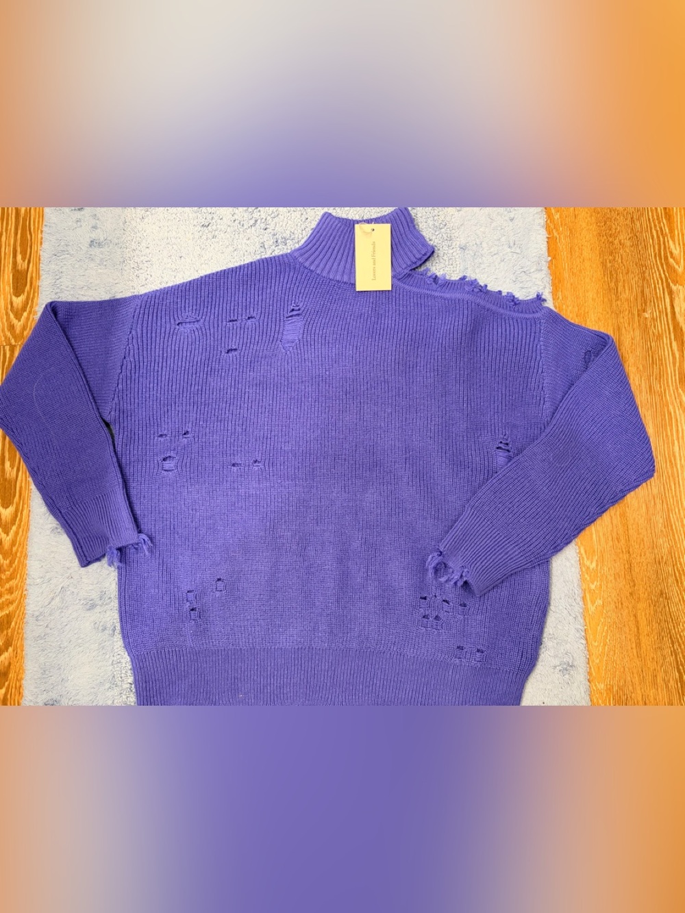 Lovers + Friends Purple Distressed Turtleneck Sweater